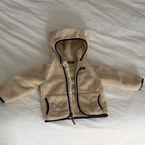 L.L. Bean Cream Fleece Hoodie with Navy Trim